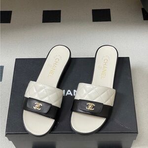 Chanel Quilted Calfskin Turn-Lock Slide Sandals